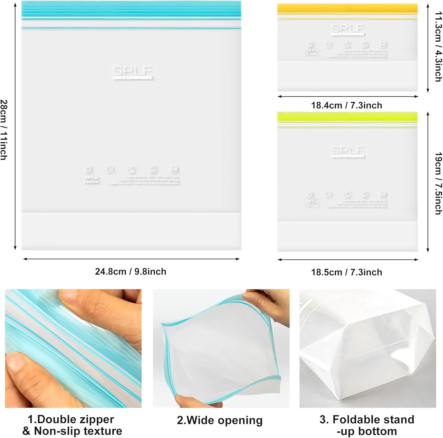 SPLF 24 Pack Reusable Food Storage Bags Dishwasher Microwave Safe, BPA Free Reusable Freezer Bags, Silicone Free Containers for Meal Prep, Fridge Kitchen Organization - 8 Gallon 8 Sandwich 8 Snack