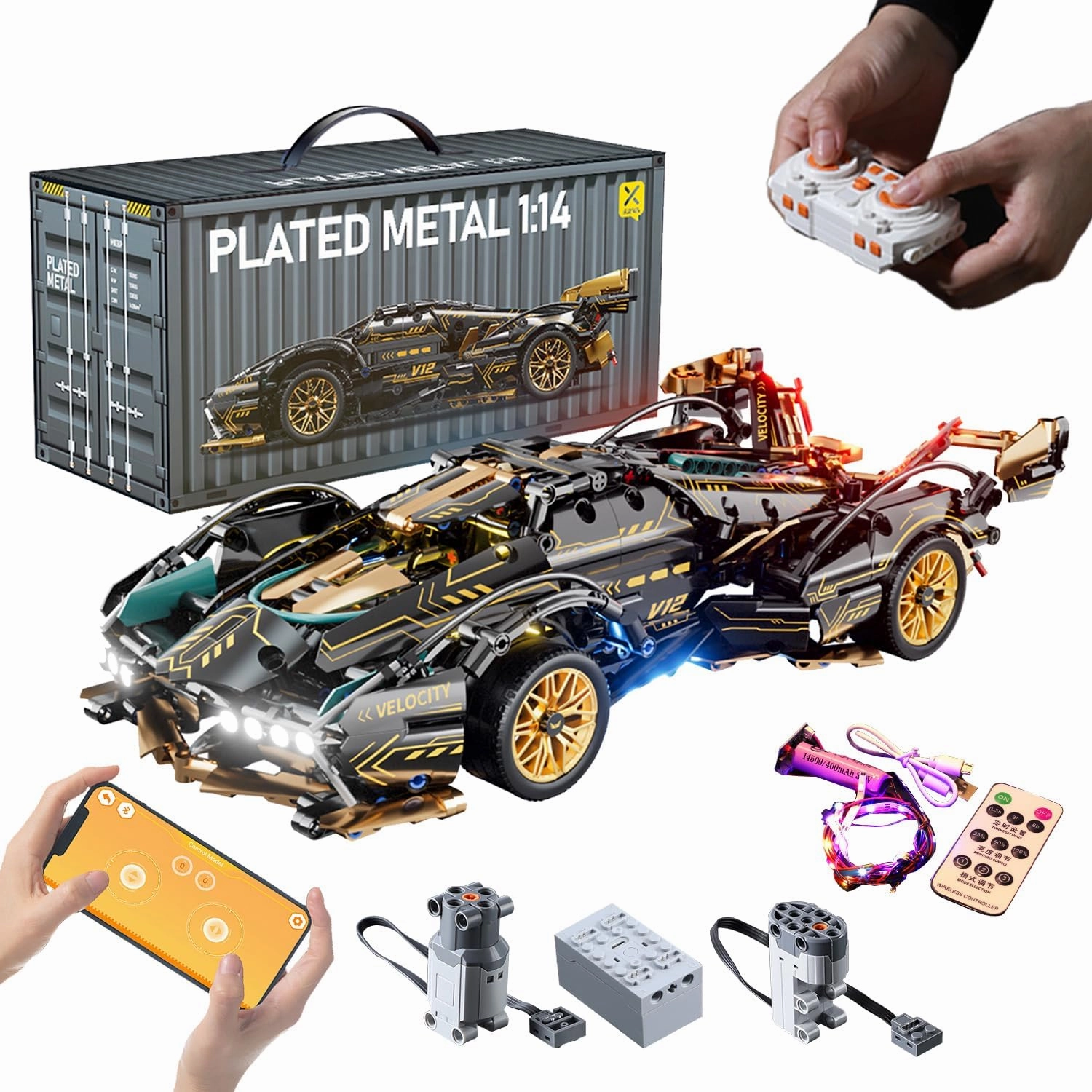 Sport Racing Car Building Block Sets for Adults, Remote Control 1:14 Race Supercar Toys Kits with LED RC Collectible MOC Model Construction Birthday Gifts for Boys Teens Men Age 8-12 12-16,14 
