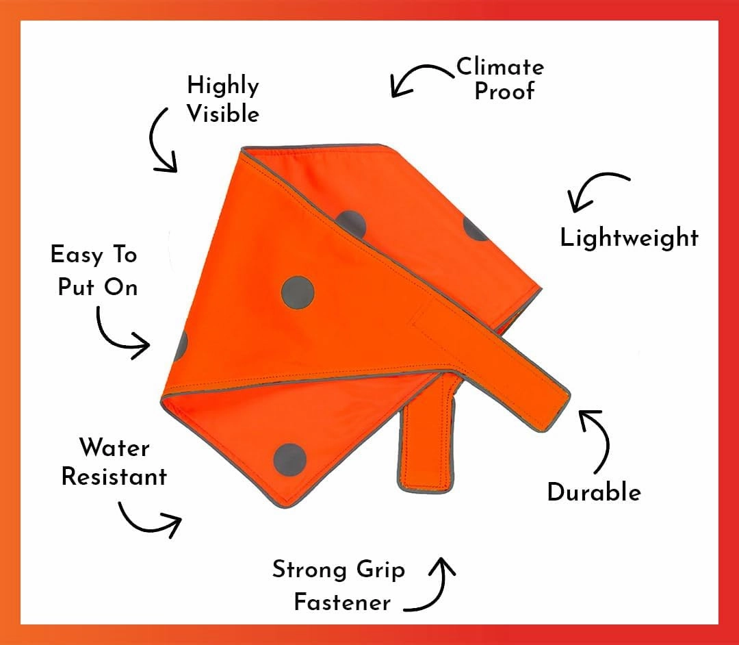 SPOT THE DOG! Reflective Dog Bandanas - High Visibility Safety Dog Accessories for Small, Large Dogs, Orange Collar, Scarf, Kerchief, Bib for Hunting, Camping, Walking at Night (Blaze Orange, L-XL)