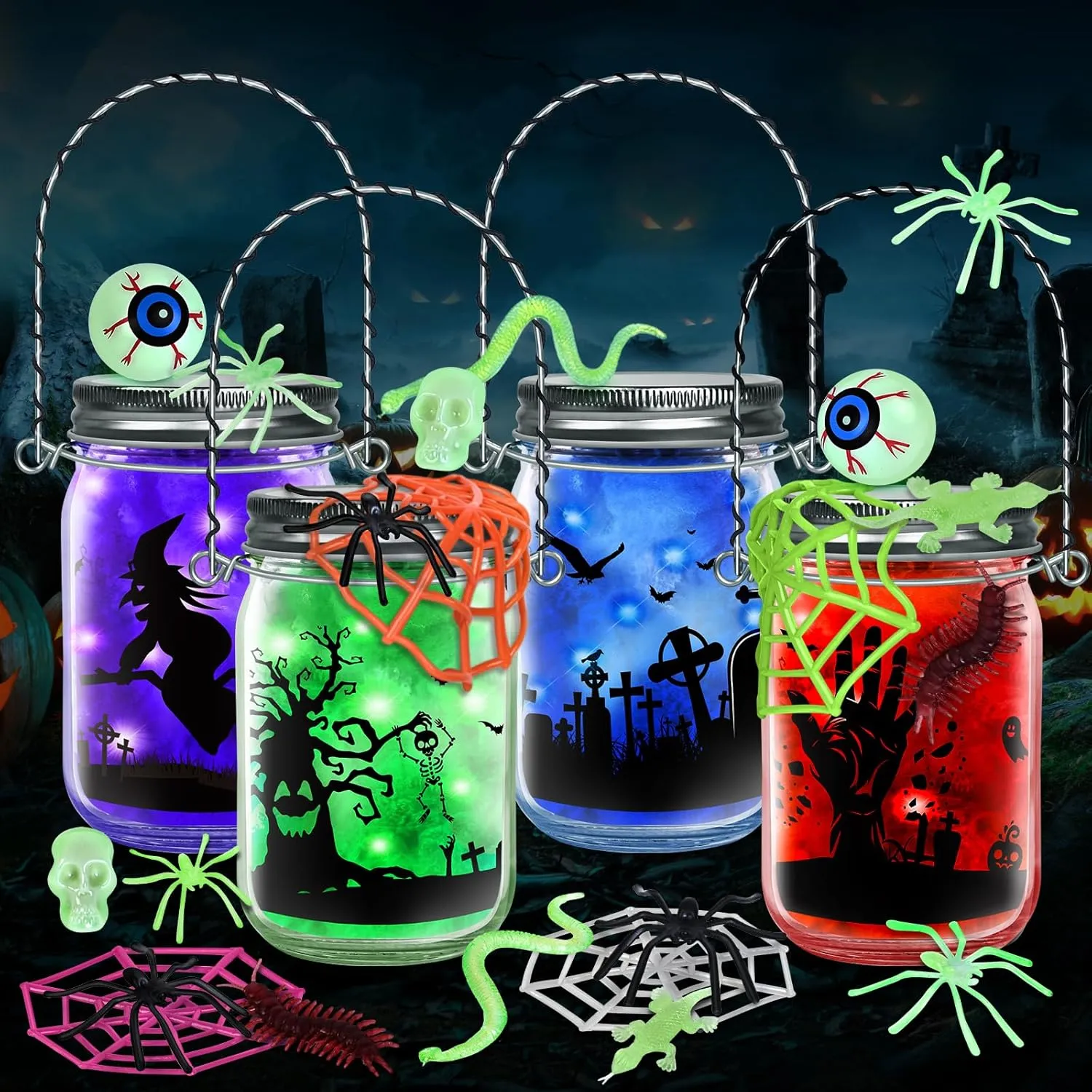 SpringFlower Halloween Craft Kit - Mason Jar Lanterns, Art Activities & DIY Supplies, 4 Pack