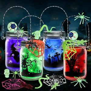 SpringFlower Halloween Craft Kit - Mason Jar Lanterns, Art Activities & DIY Supplies, 4 Pack