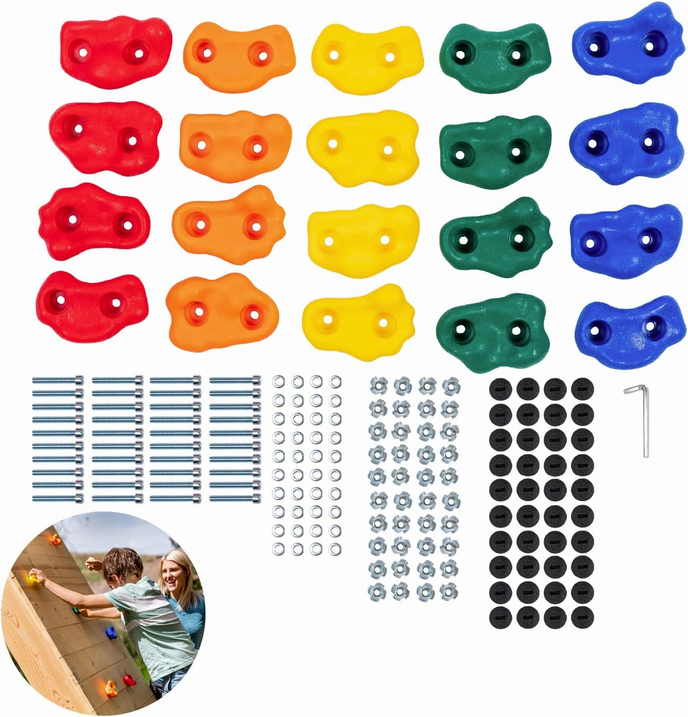 Squirrel Products Rock Climbing Holds for Kids, Deluxe Extra Large Climbing Rocks with Mounting Hardware - DIY Rock Wall Indoor & Outdoor Playground Accessories Wall Climbing Kit - Ages 3 