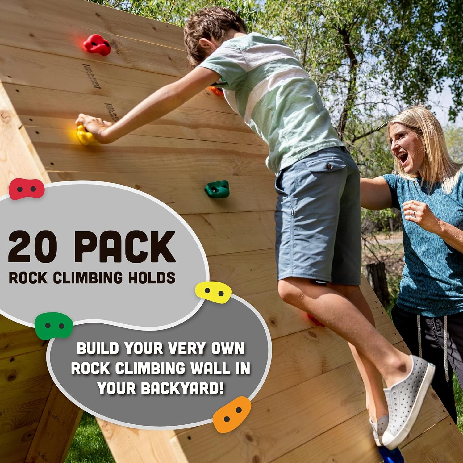 Squirrel Products Rock Climbing Holds for Kids, Deluxe Extra Large Climbing Rocks with Mounting Hardware - DIY Rock Wall Indoor & Outdoor Playground Accessories Wall Climbing Kit - Ages 3 