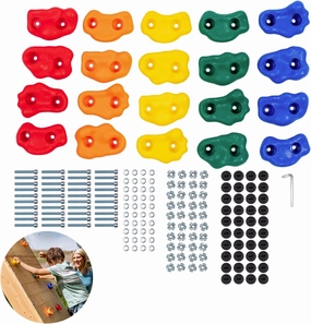 Squirrel Products Rock Climbing Holds for Kids, Deluxe Extra Large Climbing Rocks with Mounting Hardware - DIY Rock Wall Indoor & Outdoor Playground Accessories Wall Climbing Kit - Ages 3 