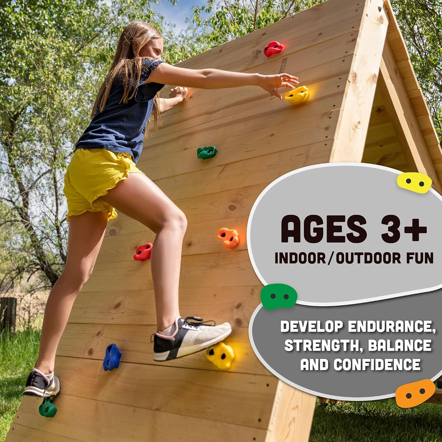 Squirrel Products Rock Climbing Holds for Kids, Deluxe Extra Large Climbing Rocks with Mounting Hardware - DIY Rock Wall Indoor & Outdoor Playground Accessories Wall Climbing Kit - Ages 3 