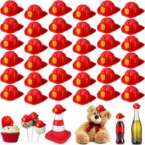 Sratte 36 Pcs Miniature Red Firefigher Hats Mini Fireman Bottle Toy Doll Hats Lovely Plastic Cake Pops Cake Topper Funny Bottle Decor for Party Supplies