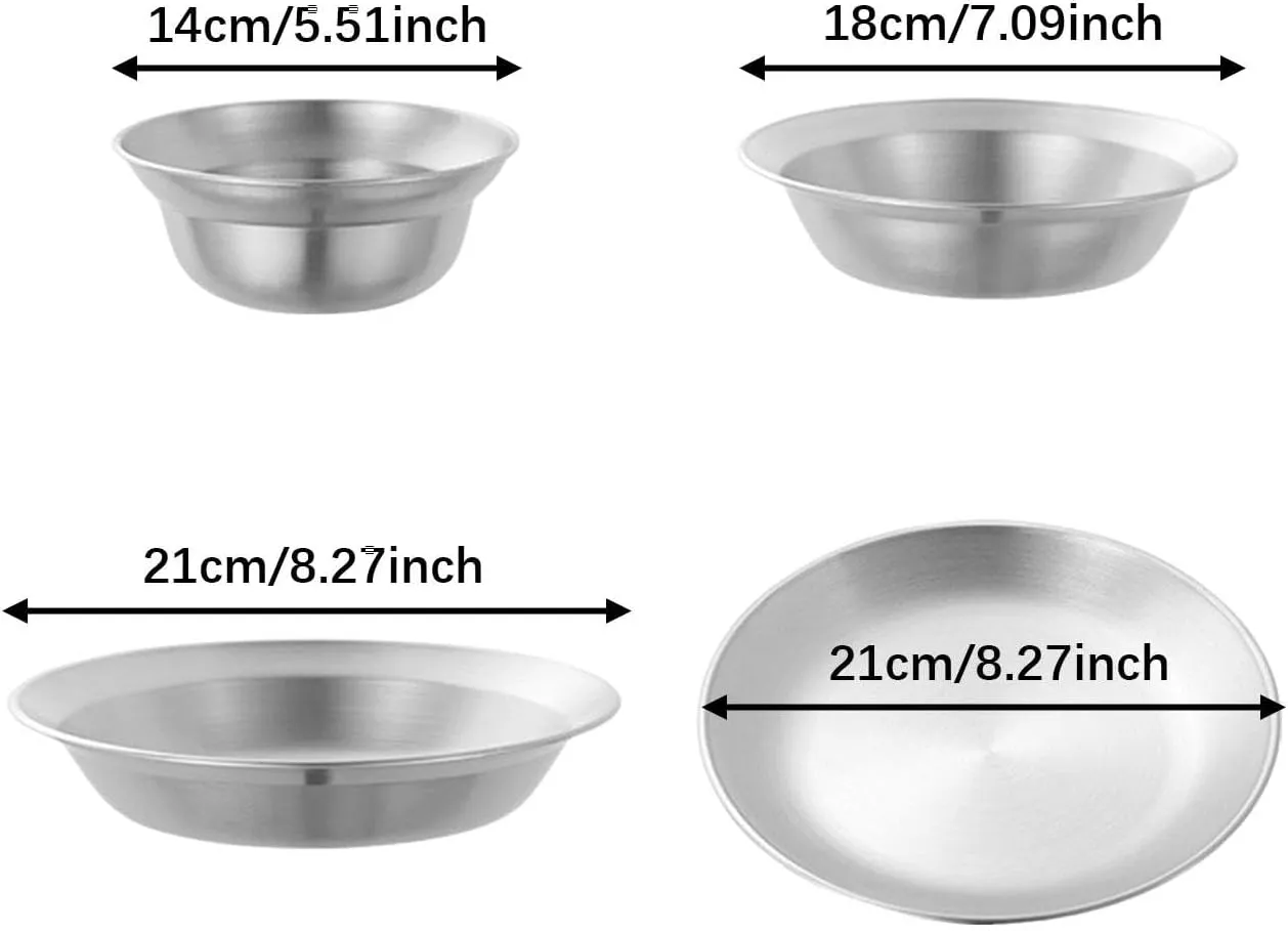Stainless Steel Plates and Bowls, Camping Utensils, Dinner Dishes, Outdoor Tableware Dinnerware Set for Barbecue RV Apartment