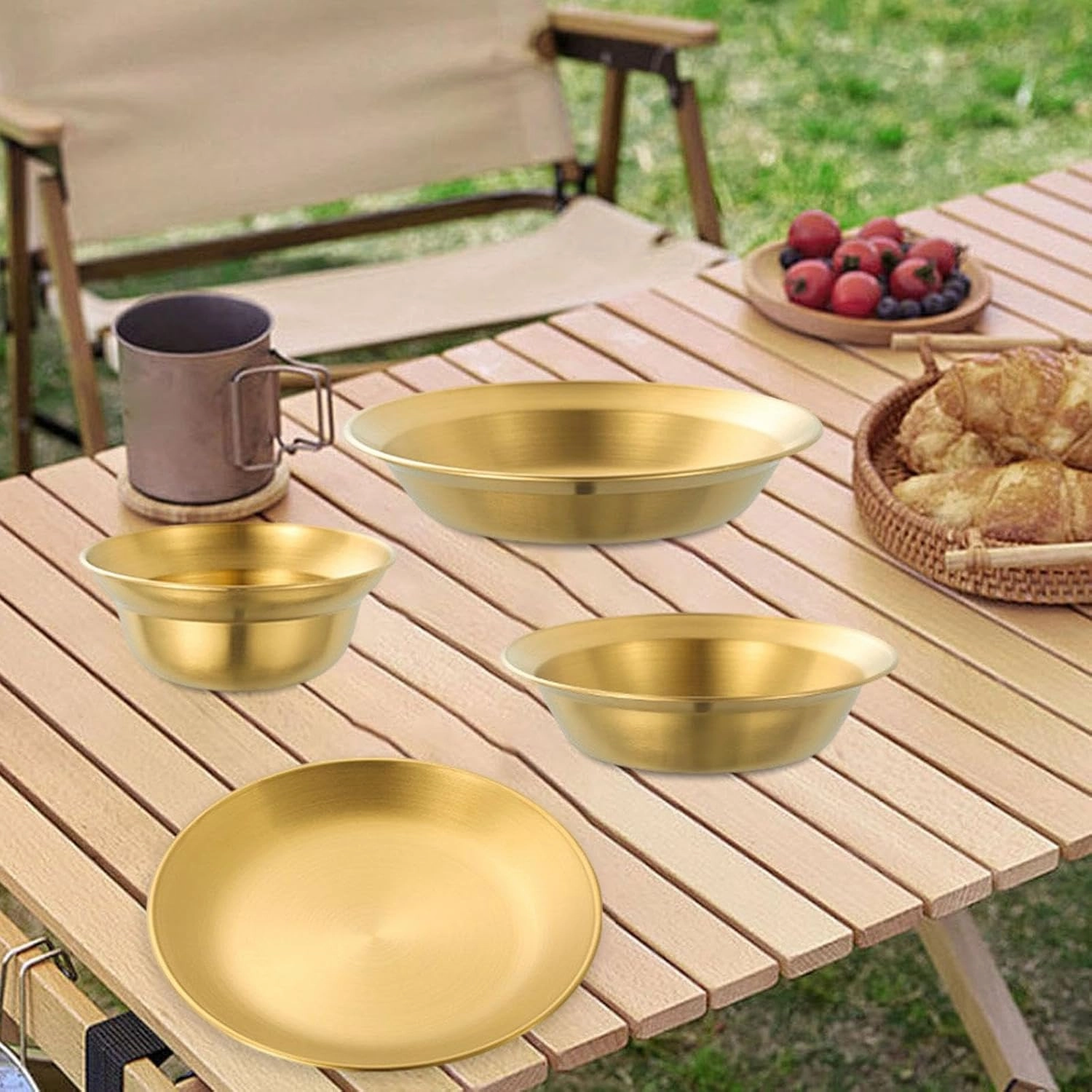 Stainless Steel Plates and Bowls, Camping Utensils, Dinner Dishes, Outdoor Tableware Dinnerware Set for Barbecue RV Apartment
