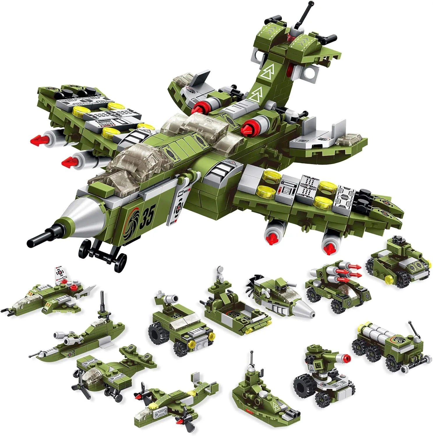 STEM Building Block Toys, 576PCS Military Engineering Building Bricks Toy for Kids, 25-in-1 Army Destroyer Fighter Tank Playset Construction Kits, Idea Toy Gifts for Age 6 7 8 9 10  Years Old