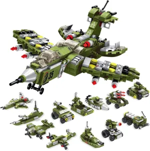STEM Building Block Toys, 576PCS Military Engineering Building Bricks Toy for Kids, 25-in-1 Army Destroyer Fighter Tank Playset Construction Kits, Idea Toy Gifts for Age 6 7 8 9 10  Years Old