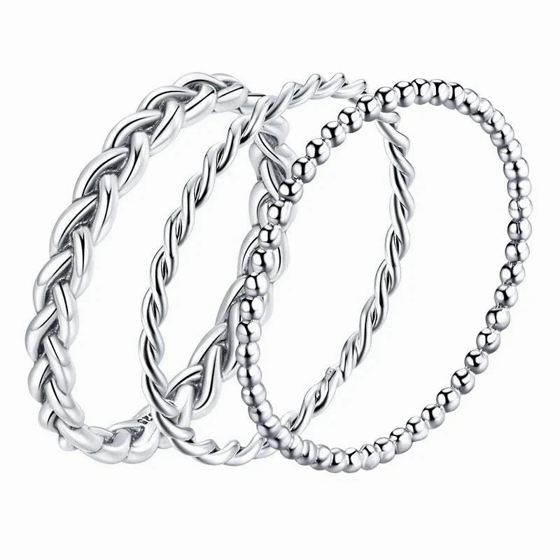 Sterling Silver Braided Texture Twisted Eternity Band Stackable Rings Fine Jewelry