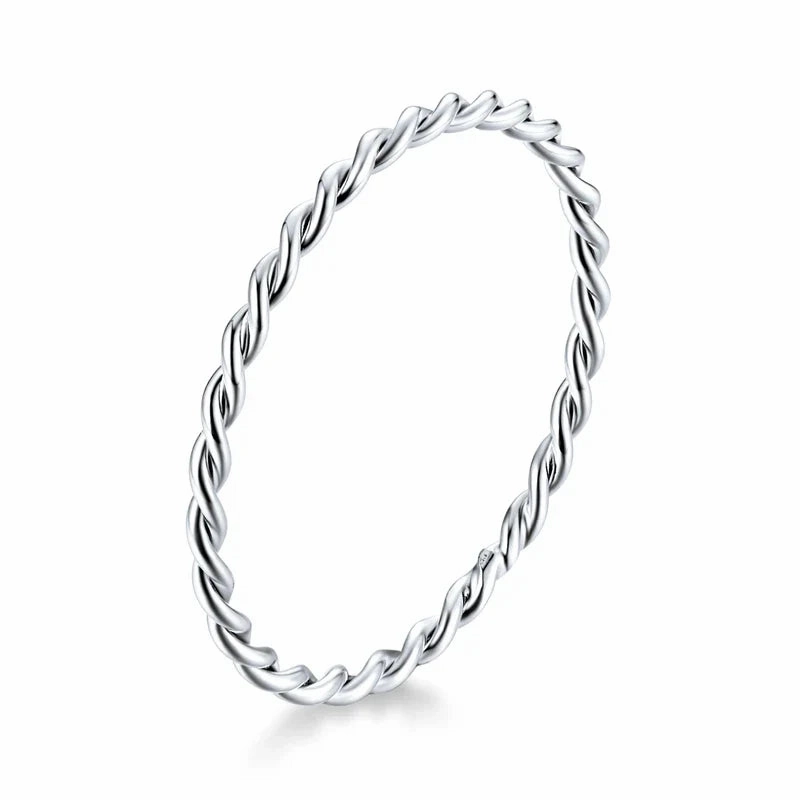 Sterling Silver Braided Texture Twisted Eternity Band Stackable Rings Fine Jewelry
