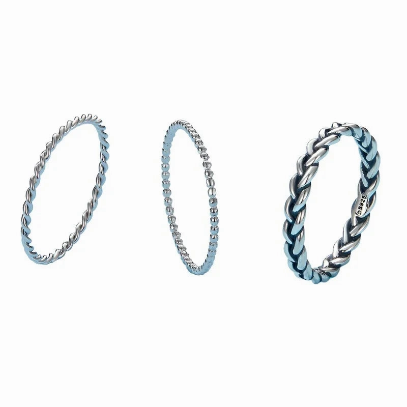 Sterling Silver Braided Texture Twisted Eternity Band Stackable Rings Fine Jewelry