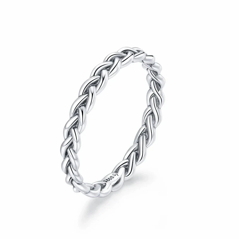 Sterling Silver Braided Texture Twisted Eternity Band Stackable Rings Fine Jewelry