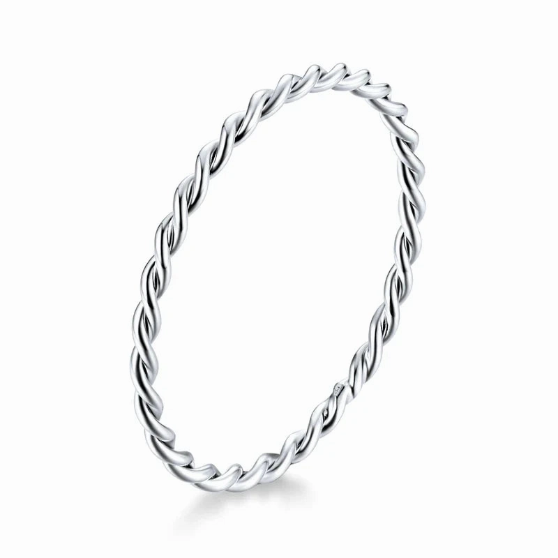 Sterling Silver Braided Texture Twisted Eternity Band Stackable Rings Fine Jewelry