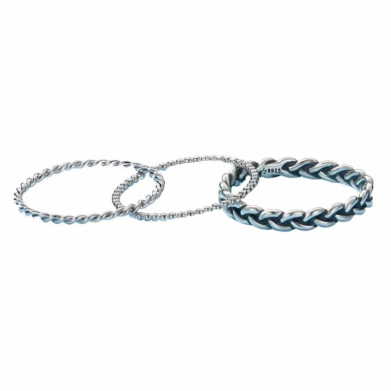 Sterling Silver Braided Texture Twisted Eternity Band Stackable Rings Fine Jewelry