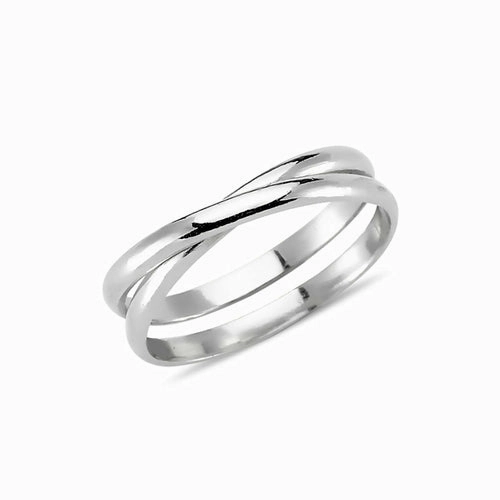Sterling Silver Double Band Criss Cross X Ring - Handmade, 18K Rose Gold or Rhodium Plated, 0.2 inch Length - Stacking Rings