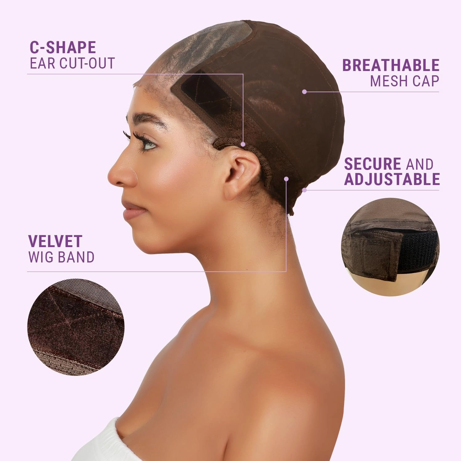 STUDIO LIMITED Wig Cap with Grip Band for Secure Placement, Wider Transparent Lace for Lace Front Wigs - Skin Tone Non-Slip Design with Glueless Wig Support (Light Beige   Melting Band Set)