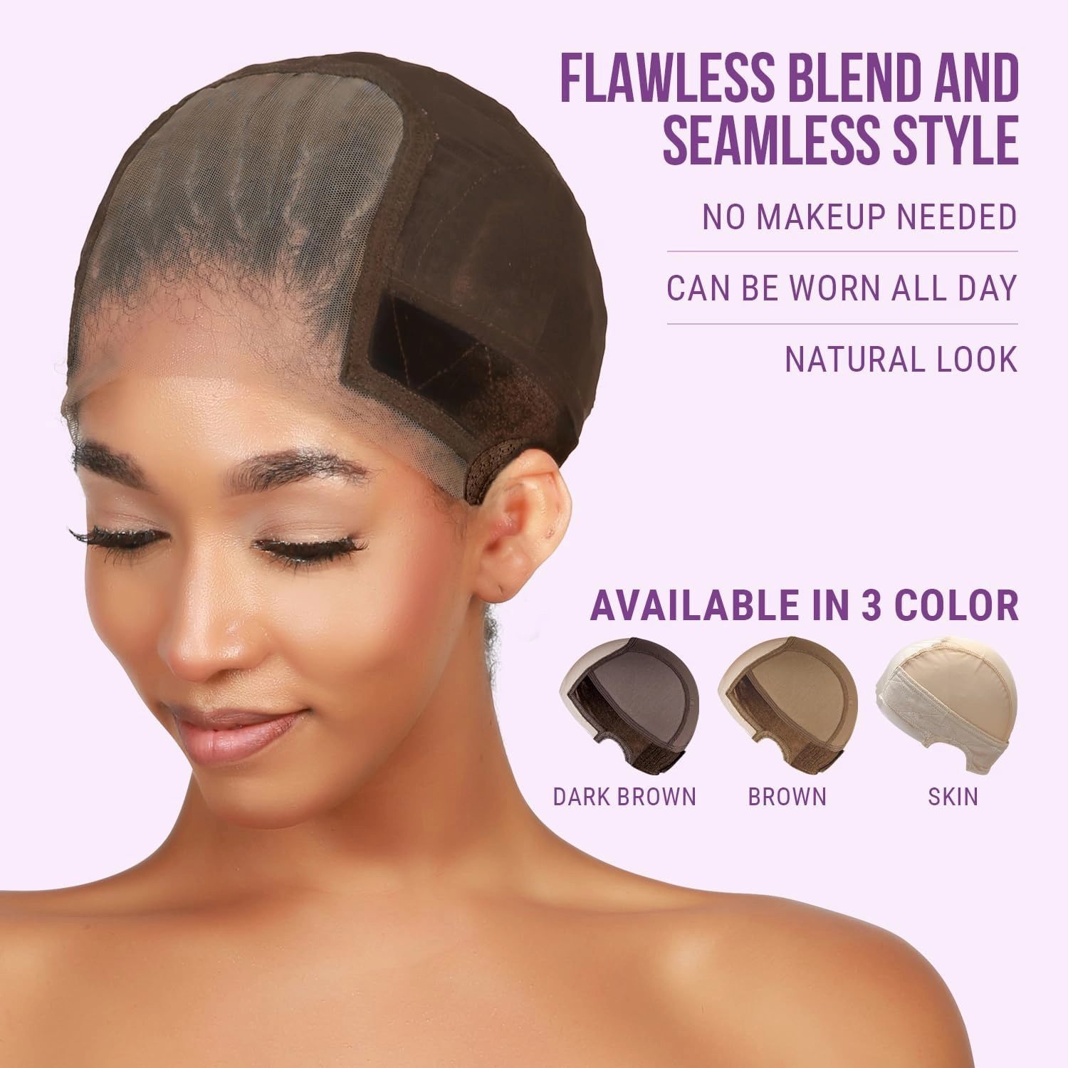 STUDIO LIMITED Wig Cap with Grip Band for Secure Placement, Wider Transparent Lace for Lace Front Wigs - Skin Tone Non-Slip Design with Glueless Wig Support (Light Beige   Melting Band Set)