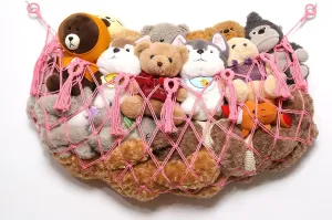 Stuffed Animal Net or Hammock Macrame Toy Diaplay Plush Toy Holder Corner Wall Hanging Net for Stuffed Animal Storage (Pink,49" W)