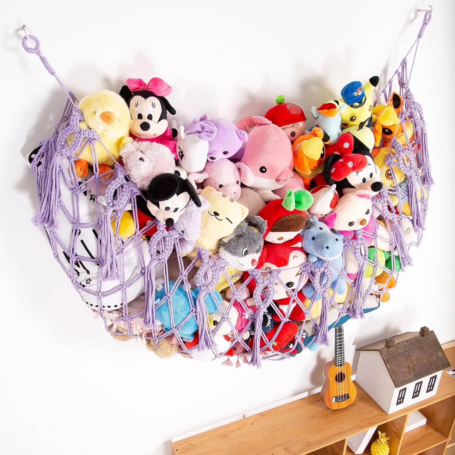 Stuffed Animal Net or Hammock Wall Hanging Net for Stuffed Animal Storage Macrame Toy Display Plush Toy Holder Soft Toy organizer for Nurery Baby Bedroom Playroom-Purple
