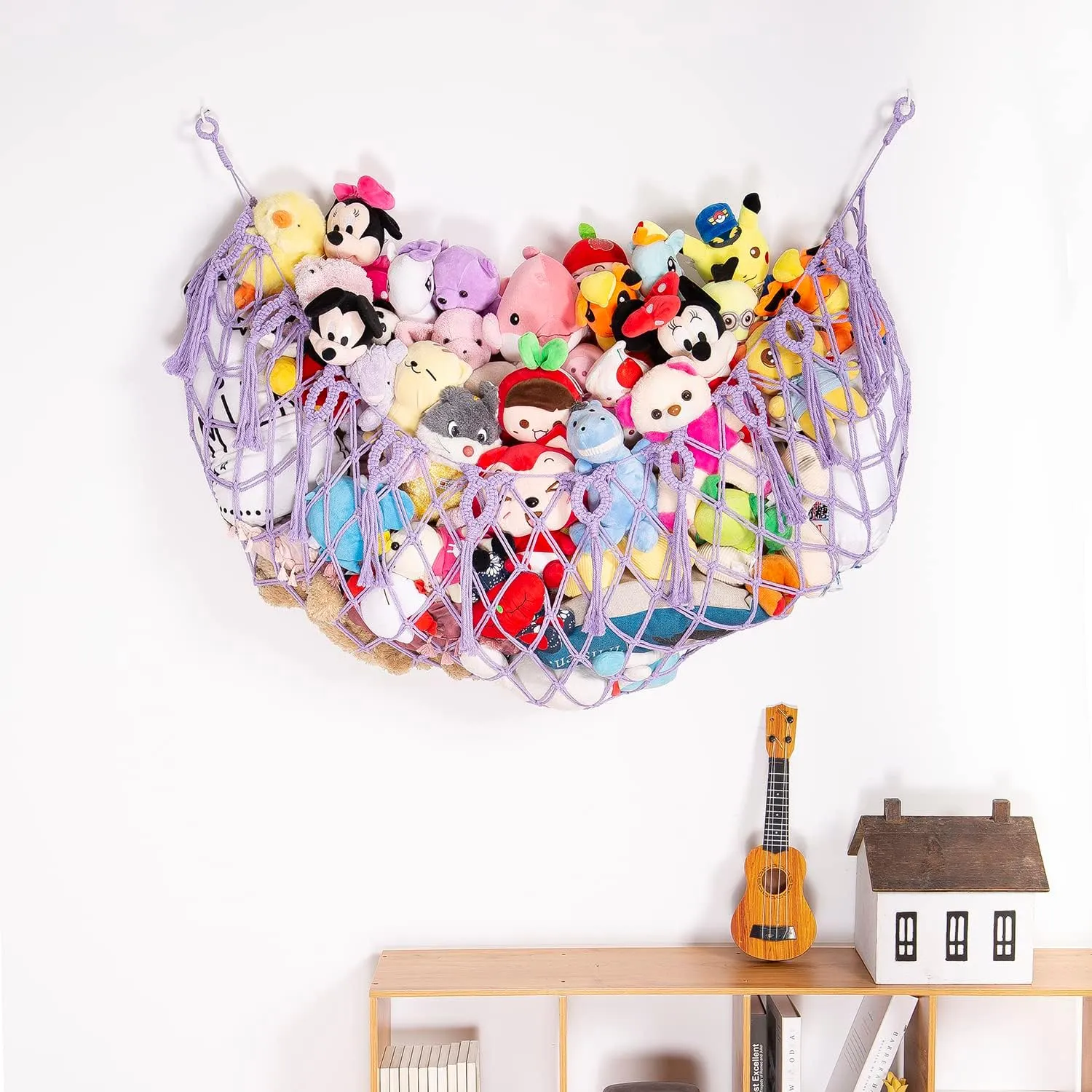 Stuffed Animal Net or Hammock Wall Hanging Net for Stuffed Animal Storage Macrame Toy Display Plush Toy Holder Soft Toy organizer for Nurery Baby Bedroom Playroom-Purple