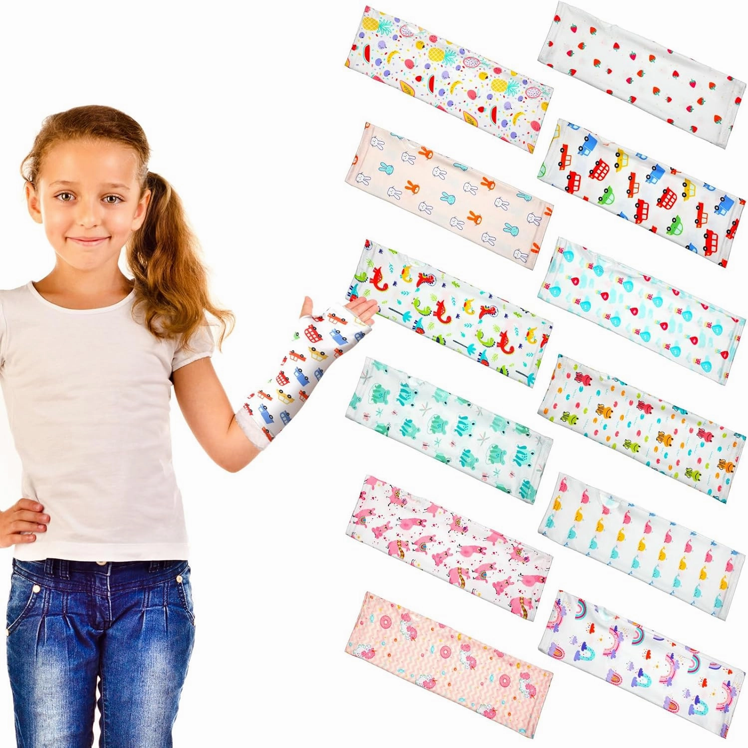 Suhine 12 Pcs Kids Arm Cast Cover Bandage Protector Reusable Elastic Cast Sleeve Arm Cover Elbow Protection