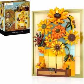 Sunflower Flower Building Blocks Set with Light for Adults, Wall Art Botanical Building Toy for Home Office Decor, Creative Christmas Birthday Presents for Lover Women Girls Boys, 1166 PCS