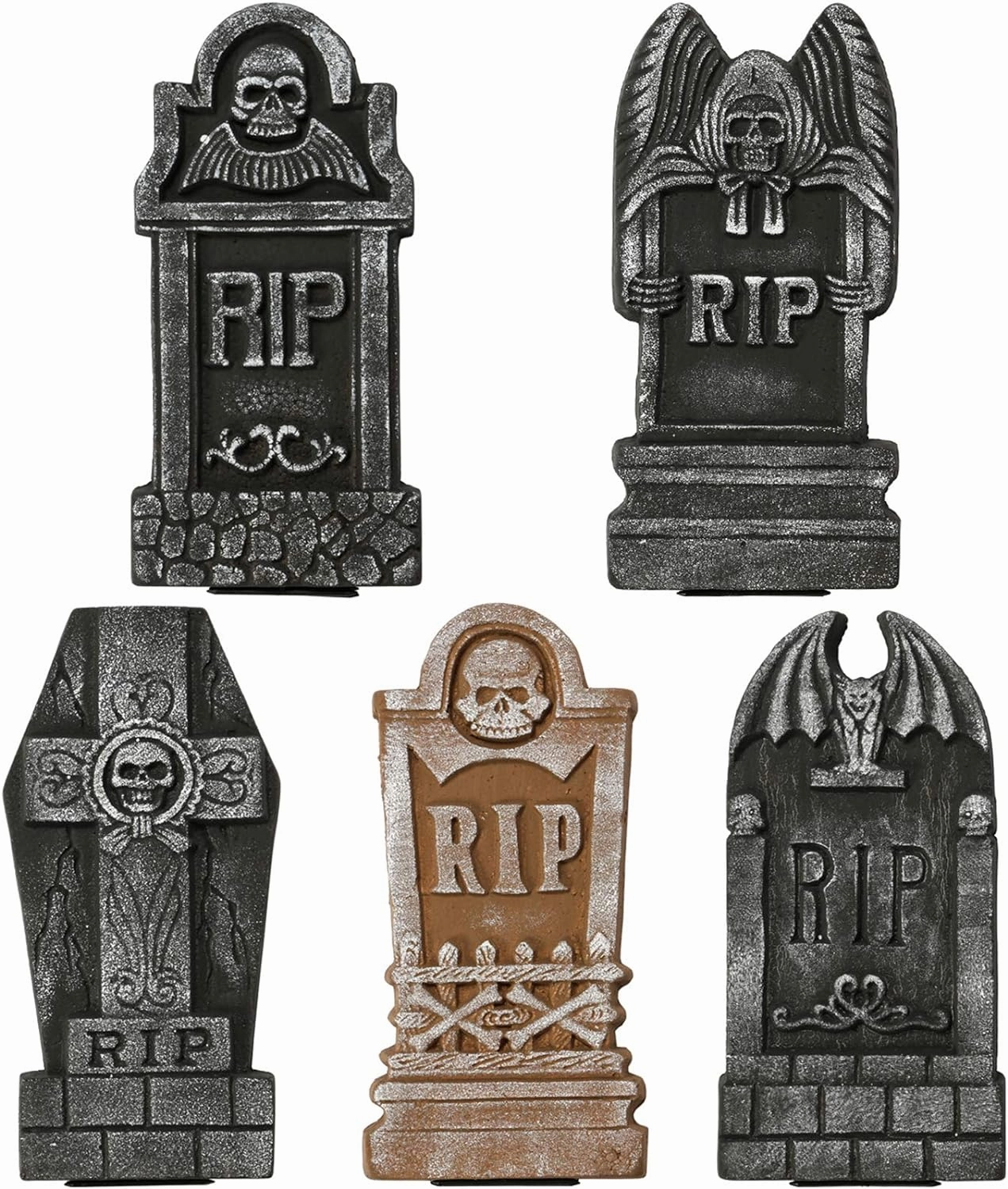 Sunnyglade Set of 5 Pack Halloween Foam RIP Graveyard Tombstones for Halloween Lawn Yard Decorations