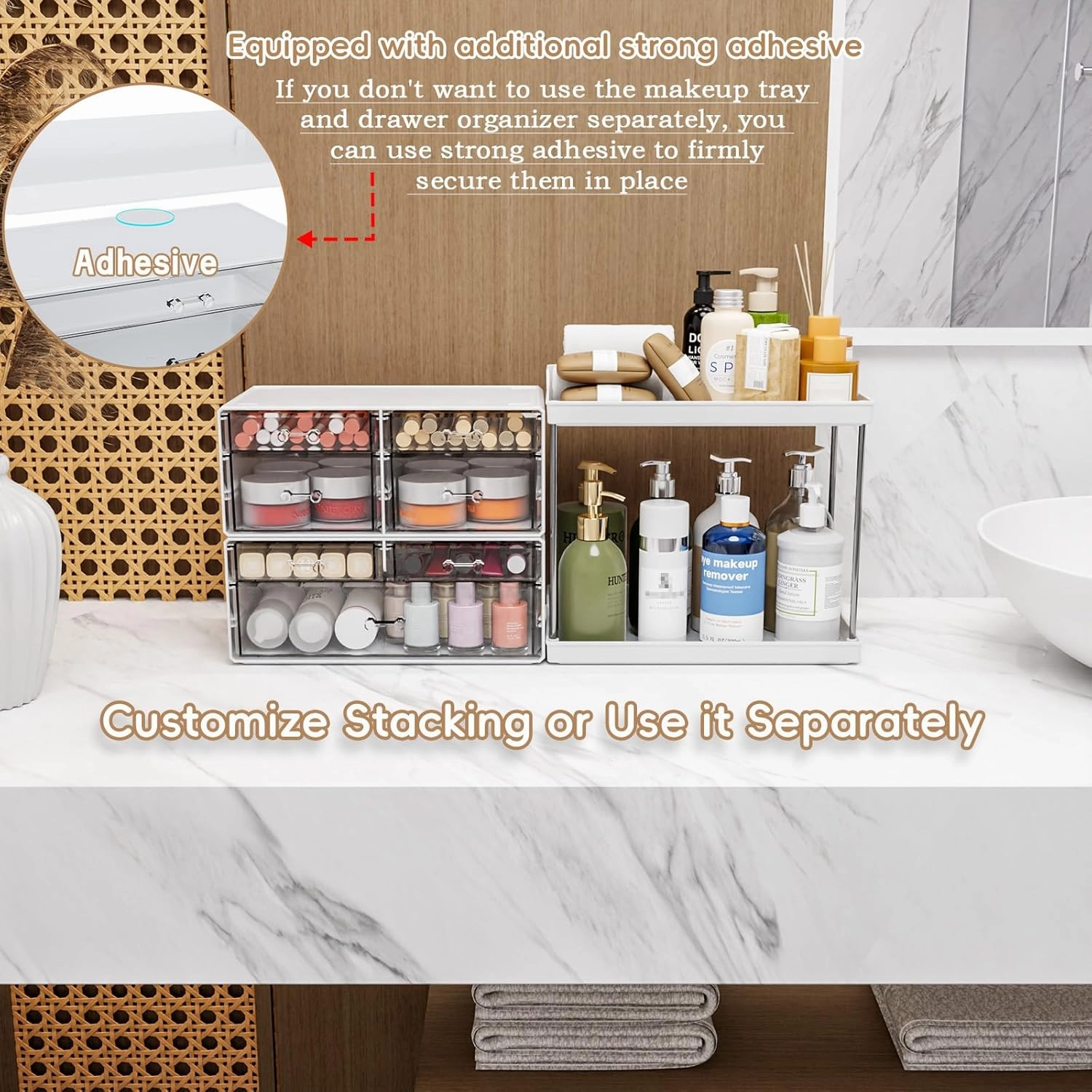 SuoXing Acrylic Makeup Organizer for Bathroom,Vanity,Countertop,14.4" Tall Large Skincare Organizers and Storage for Dresser,Bedroom,Face Product,Lotion,Cosmetic,Beauty,Drawer Perfume Organizer,White