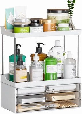 SuoXing Acrylic Makeup Organizer for Bathroom,Vanity,Countertop,14.4" Tall Large Skincare Organizers and Storage for Dresser,Bedroom,Face Product,Lotion,Cosmetic,Beauty,Drawer Perfume Organizer,White