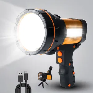 Super Bright Most Powerful Cordless Handheld Spotlight High Lumens Rechargeable Big LED Flashlight, Large Searchlight Long Lasting Long Range