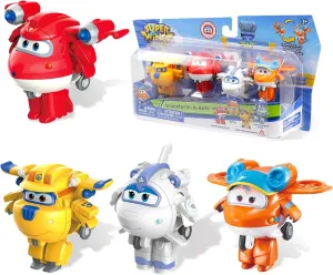 Super Wings 2" Transform-a-Bots 4-Pack, Supercharged Jett, Donnie, Astra, Sunny, Airplane Toys Vehicle Mini Figures, Fun Toys for Kids, Transformable Toy for 3 4 5 Year Old Boys and Girls