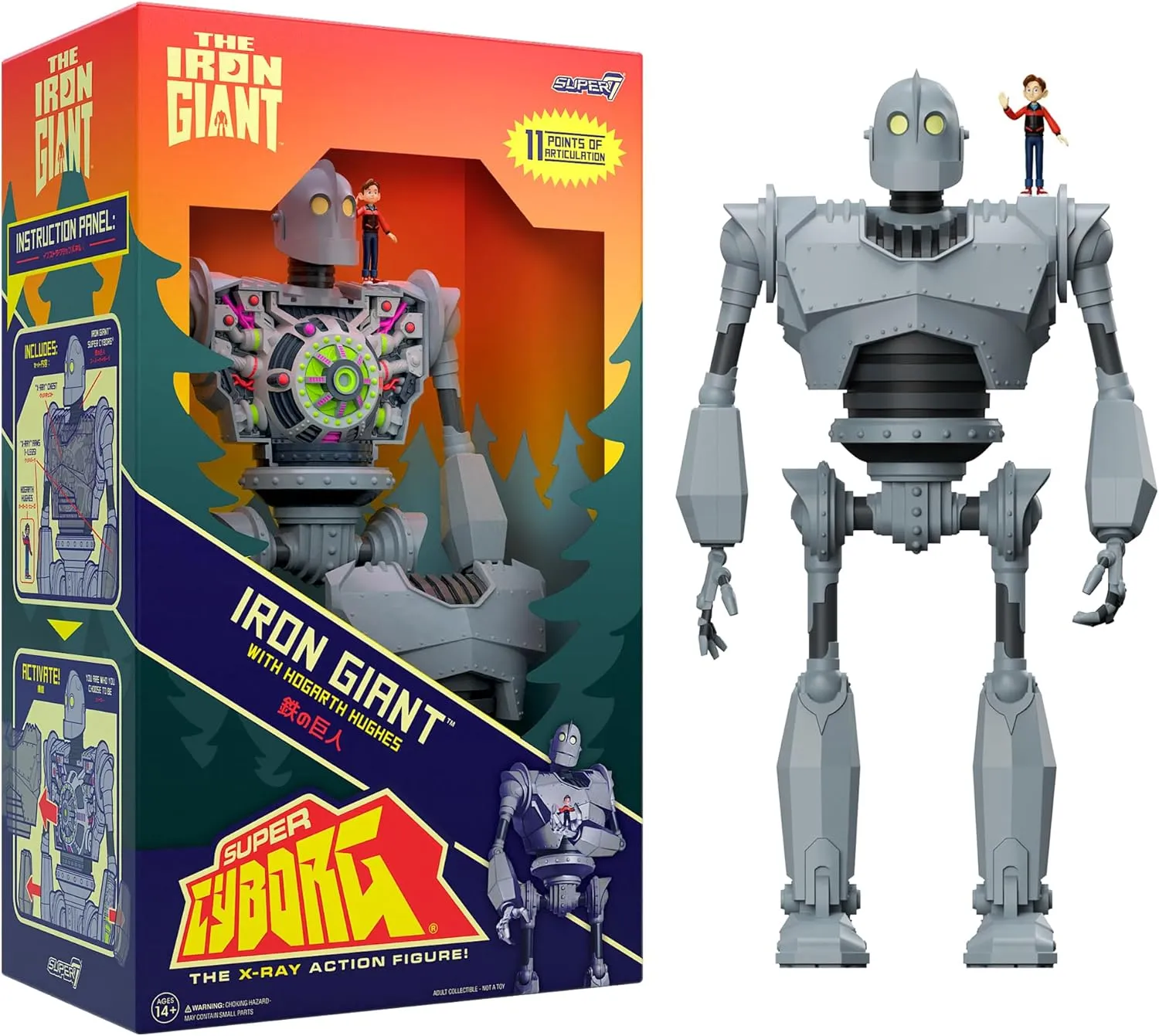 Super7 Super Cyborg The Iron Giant - 11" Iron Giant Action Figure with Hogarth Hughes Accessory Classic Movie Collectibles and Retro Toys