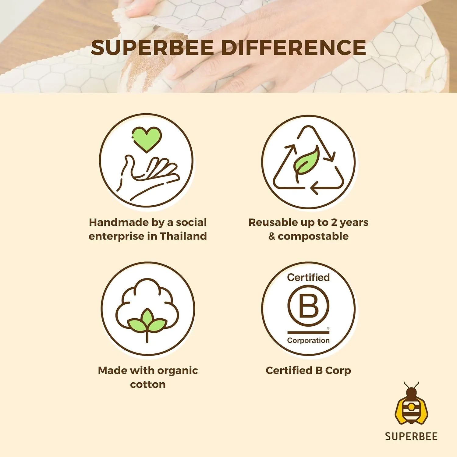 SUPERBEE Beeswax Wrap for Food, Set of 3 Bees Wax Wraps, Reusable Bees Wrap Paper for Wrapping Vegetables, Cheese Paper, Bowl Covers and Sandwich Wrapping Paper, Beeswax Food Wrap (Jungle)