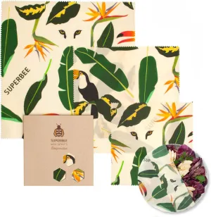 SUPERBEE Beeswax Wrap for Food, Set of 3 Bees Wax Wraps, Reusable Bees Wrap Paper for Wrapping Vegetables, Cheese Paper, Bowl Covers and Sandwich Wrapping Paper, Beeswax Food Wrap (Jungle)