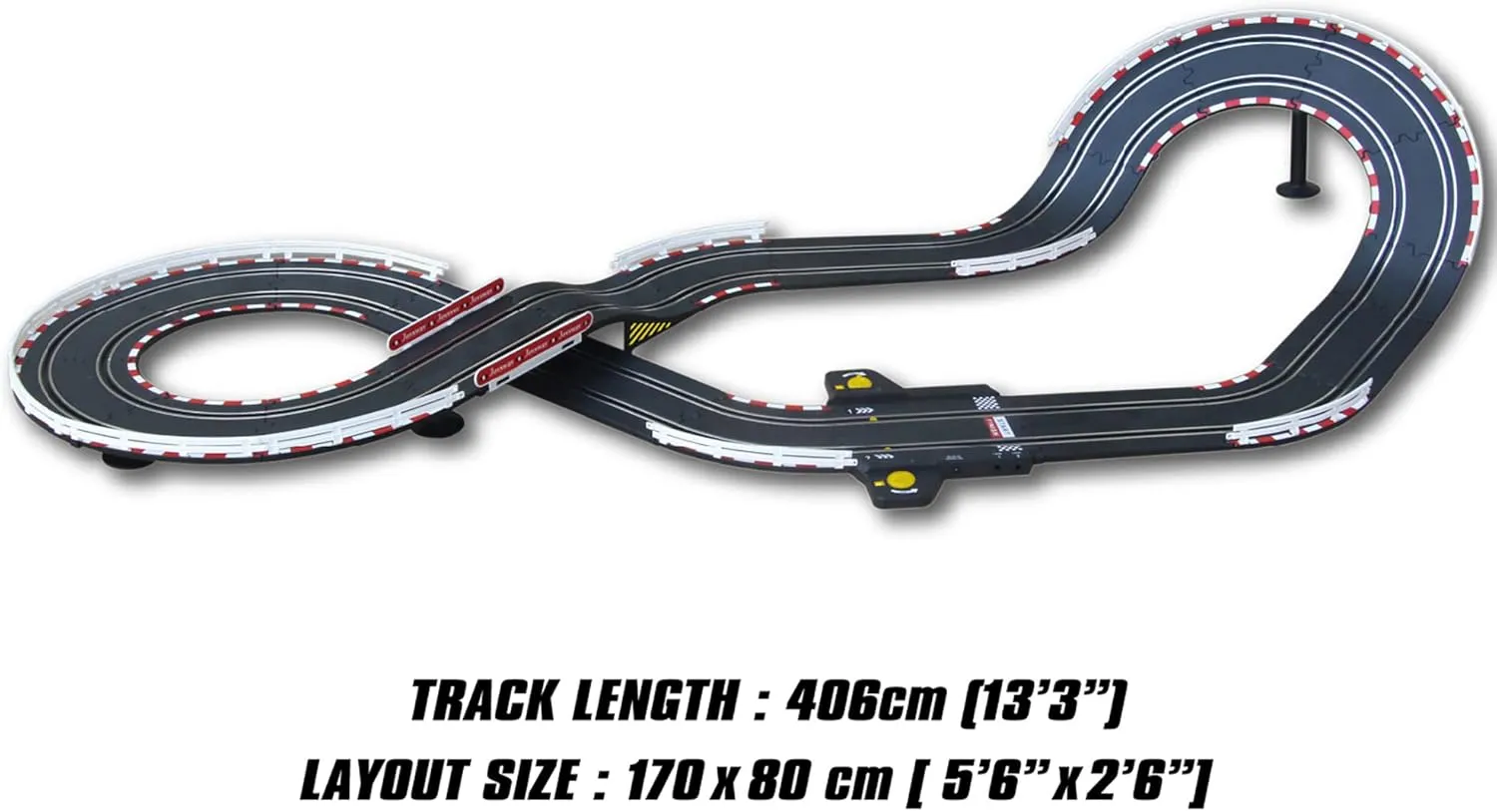 SuperFun 202-1/43 USB Power Slot Car Racing Set, Layout Size: 66"x30", LED Headlights, Lap Counter, Ages 8 