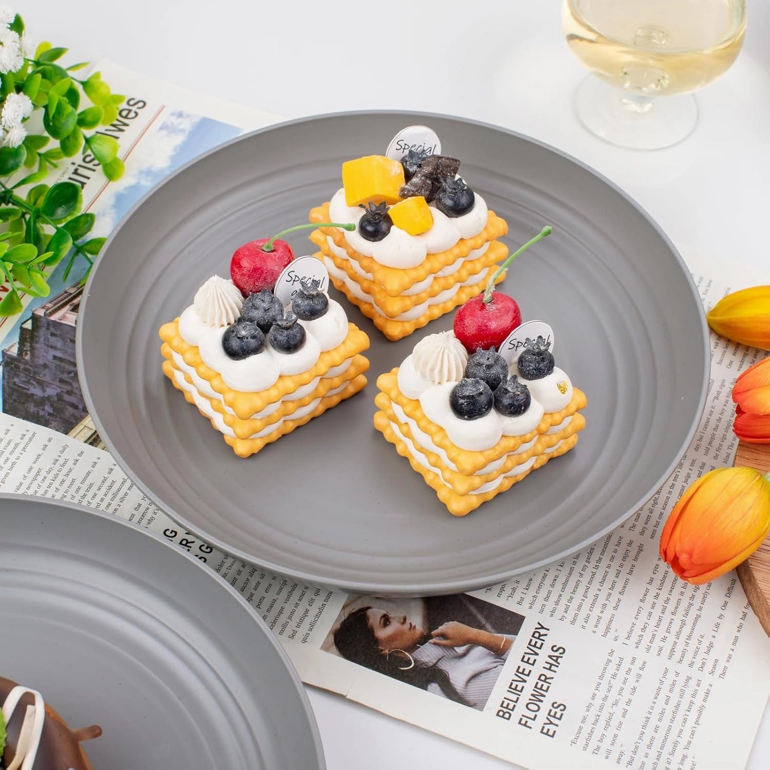 Supernal 16pcs Dark Grey Wheat Straw Plates,Deep Dinner Plastic Plates,Reusable Plates,10 inch Unbreakable Plates Set,Lightweight Microwave Dishwasher Safe,Plastic Plates for Picninc,Camping, RC366-1