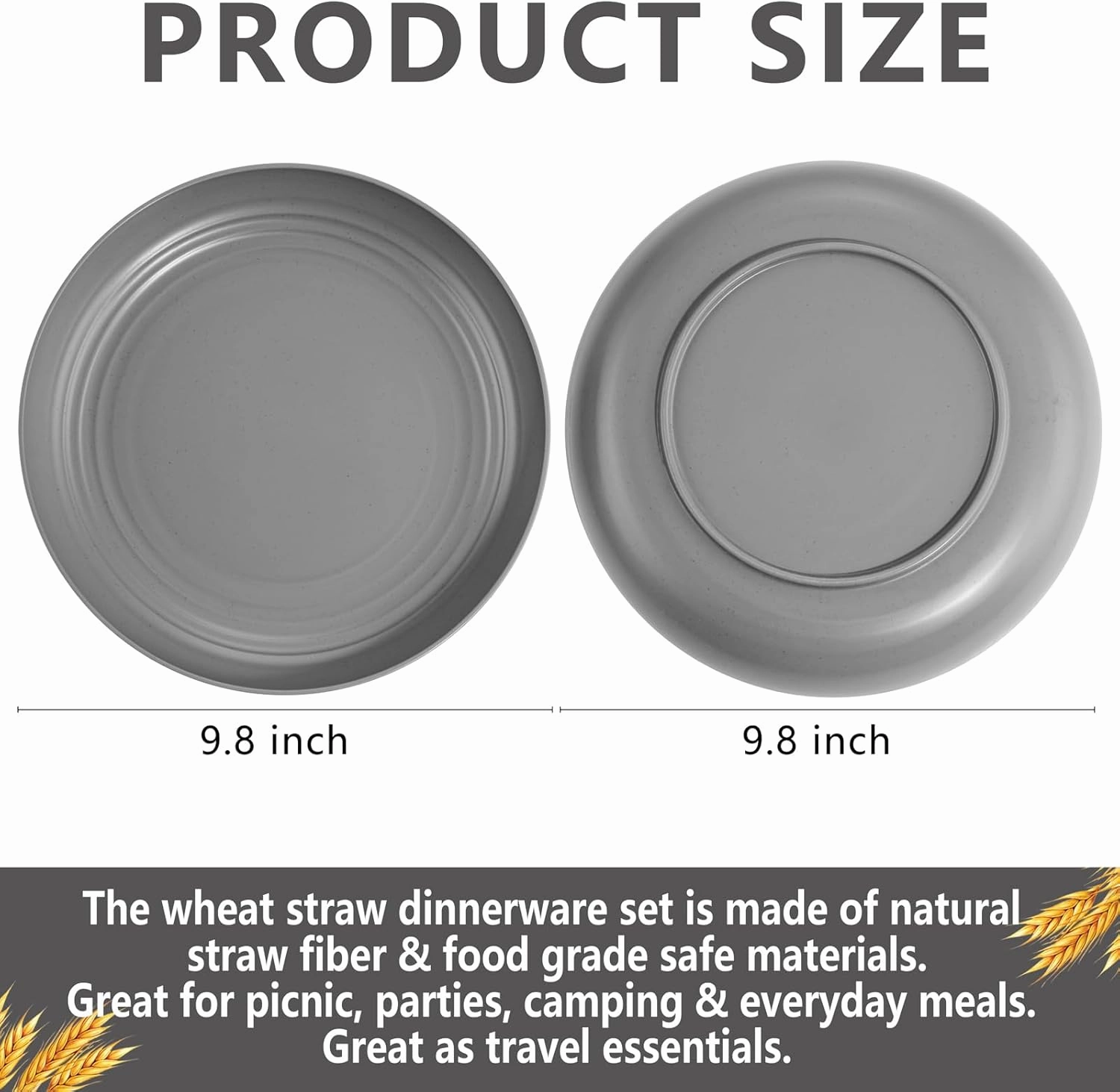 Supernal 16pcs Dark Grey Wheat Straw Plates,Deep Dinner Plastic Plates,Reusable Plates,10 inch Unbreakable Plates Set,Lightweight Microwave Dishwasher Safe,Plastic Plates for Picninc,Camping, RC366-1