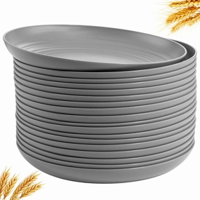 Supernal 16pcs Dark Grey Wheat Straw Plates,Deep Dinner Plastic Plates,Reusable Plates,10 inch Unbreakable Plates Set,Lightweight Microwave Dishwasher Safe,Plastic Plates for Picninc,Camping, RC366-1