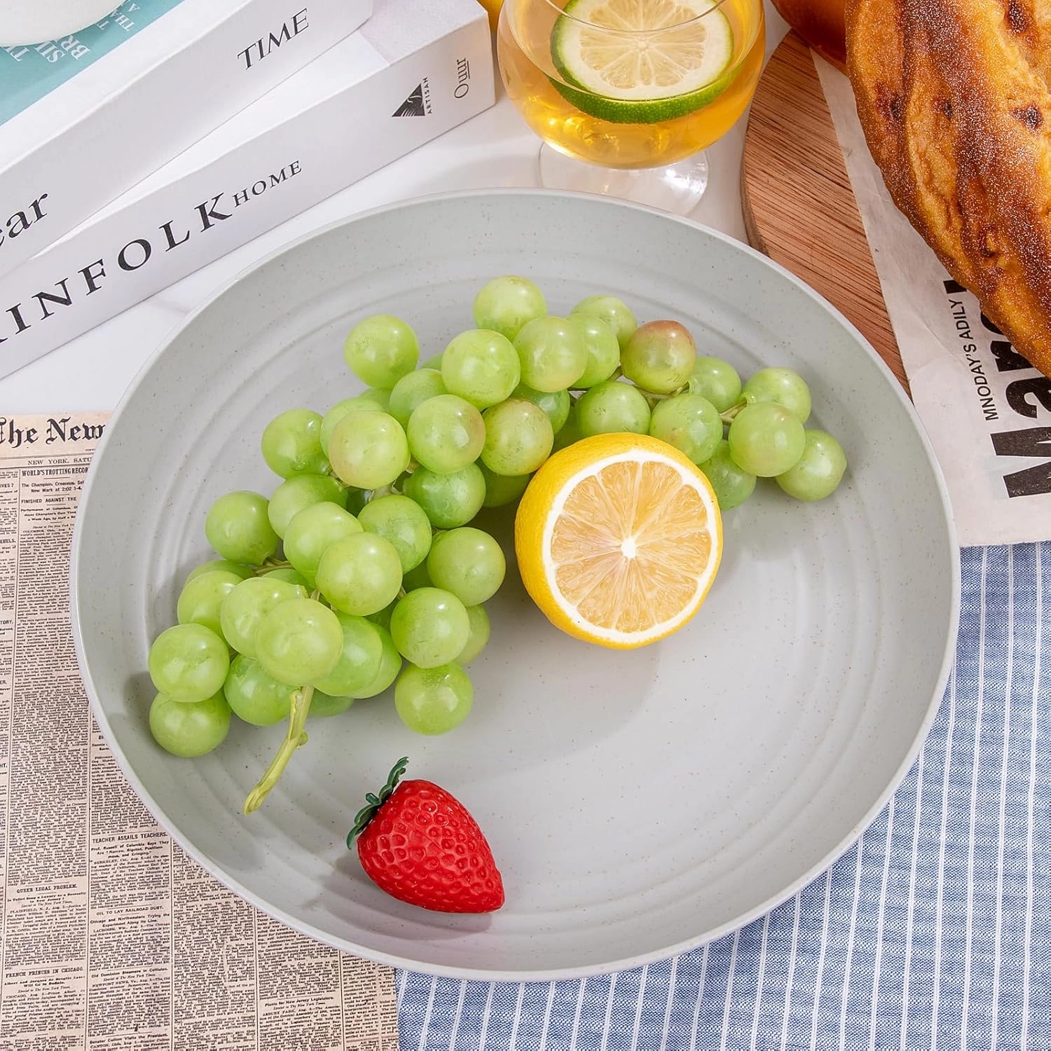 Supernal 16pcs Grey Wheat Straw Plates,Hard Plastic Plates Reusable,Unbreakable Dinner Plates,Reusable Plastic Plates,Deep Dinner Plates,Dishwasher & Microwave Safe for Camping, Picnic