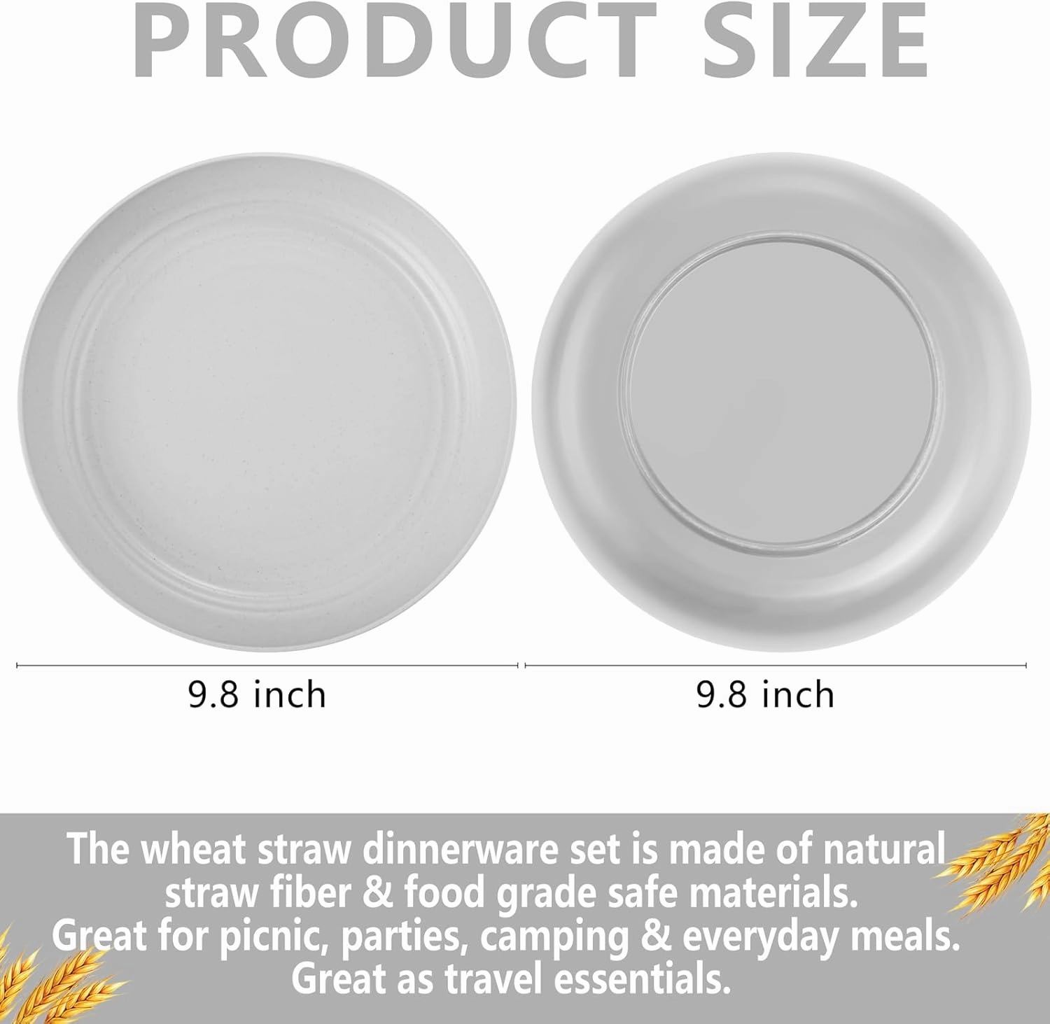 Supernal 16pcs Grey Wheat Straw Plates,Hard Plastic Plates Reusable,Unbreakable Dinner Plates,Reusable Plastic Plates,Deep Dinner Plates,Dishwasher & Microwave Safe for Camping, Picnic
