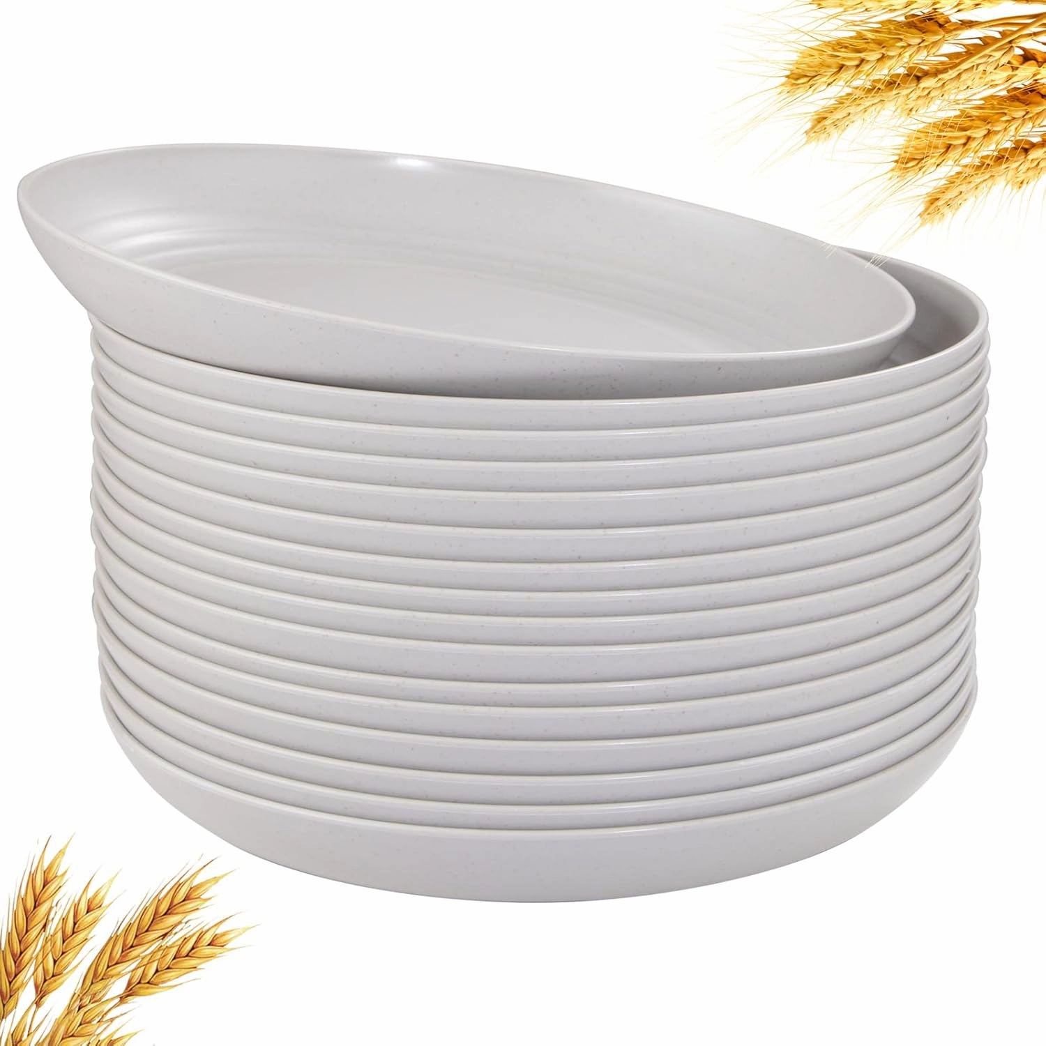 Supernal 16pcs Grey Wheat Straw Plates,Hard Plastic Plates Reusable,Unbreakable Dinner Plates,Reusable Plastic Plates,Deep Dinner Plates,Dishwasher & Microwave Safe for Camping, Picnic