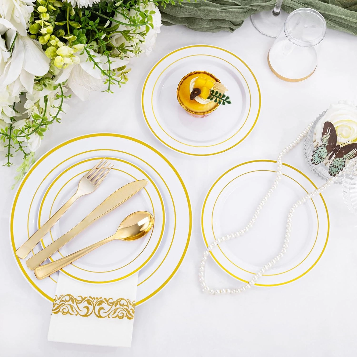 Supernal 200pcs Gold Plastic Dinnerware included Gold Plastic Silverware & Party Plates Disposable Cups and Napkins Disposable for Party,Birthday and Wedding Graduation Decorations 2025 Deals