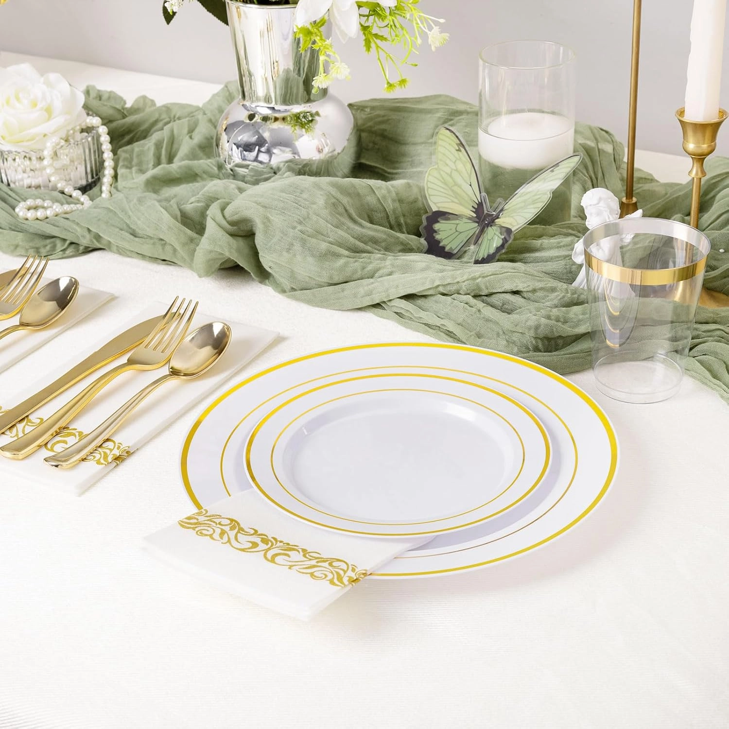 Supernal 200pcs Gold Plastic Dinnerware included Gold Plastic Silverware & Party Plates Disposable Cups and Napkins Disposable for Party,Birthday and Wedding Graduation Decorations 2025 Deals
