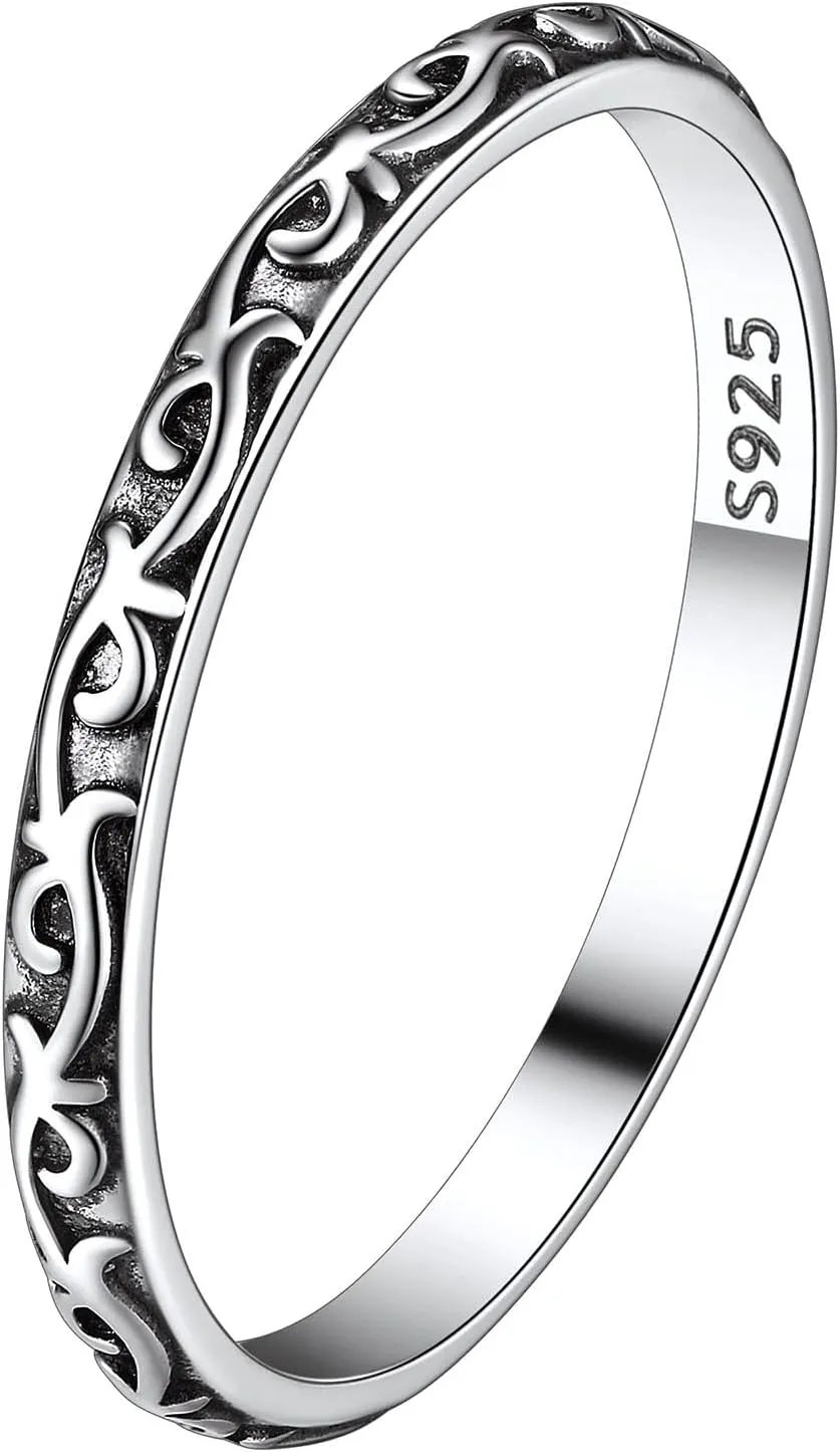 Suplight 925 Sterling Silver Celtic Knot/Evil Eye/Infinity Symbol Band Ring, 2MM 3MM Thin Vintage Finger Thumb Ring for Women (with Gift Box)