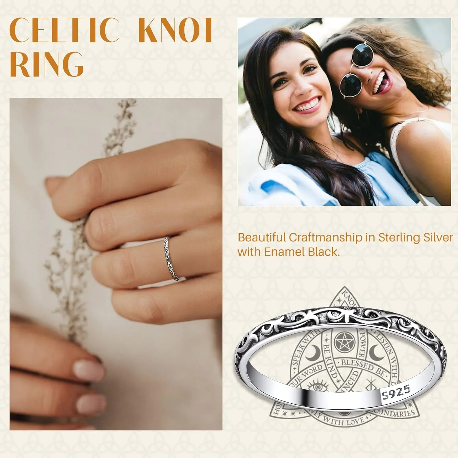 Suplight 925 Sterling Silver Celtic Knot/Evil Eye/Infinity Symbol Band Ring, 2MM 3MM Thin Vintage Finger Thumb Ring for Women (with Gift Box)