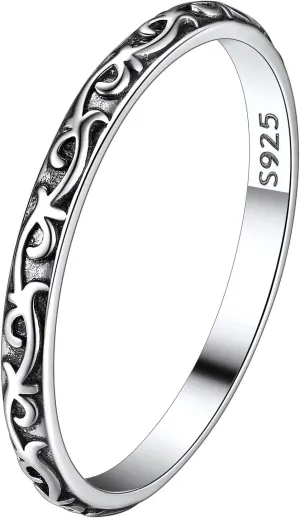Suplight 925 Sterling Silver Celtic Knot/Evil Eye/Infinity Symbol Band Ring, 2MM 3MM Thin Vintage Finger Thumb Ring for Women (with Gift Box)