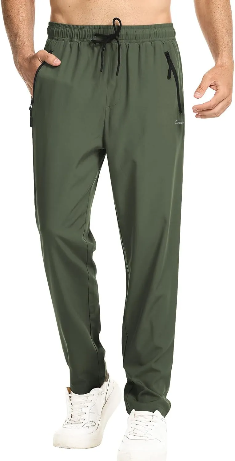 Surenow Men's Athletic Running Sweatpants Lightweight Stretch Jogger Track Pants Tapered Workout Gym Pants with Zipper Pocket
