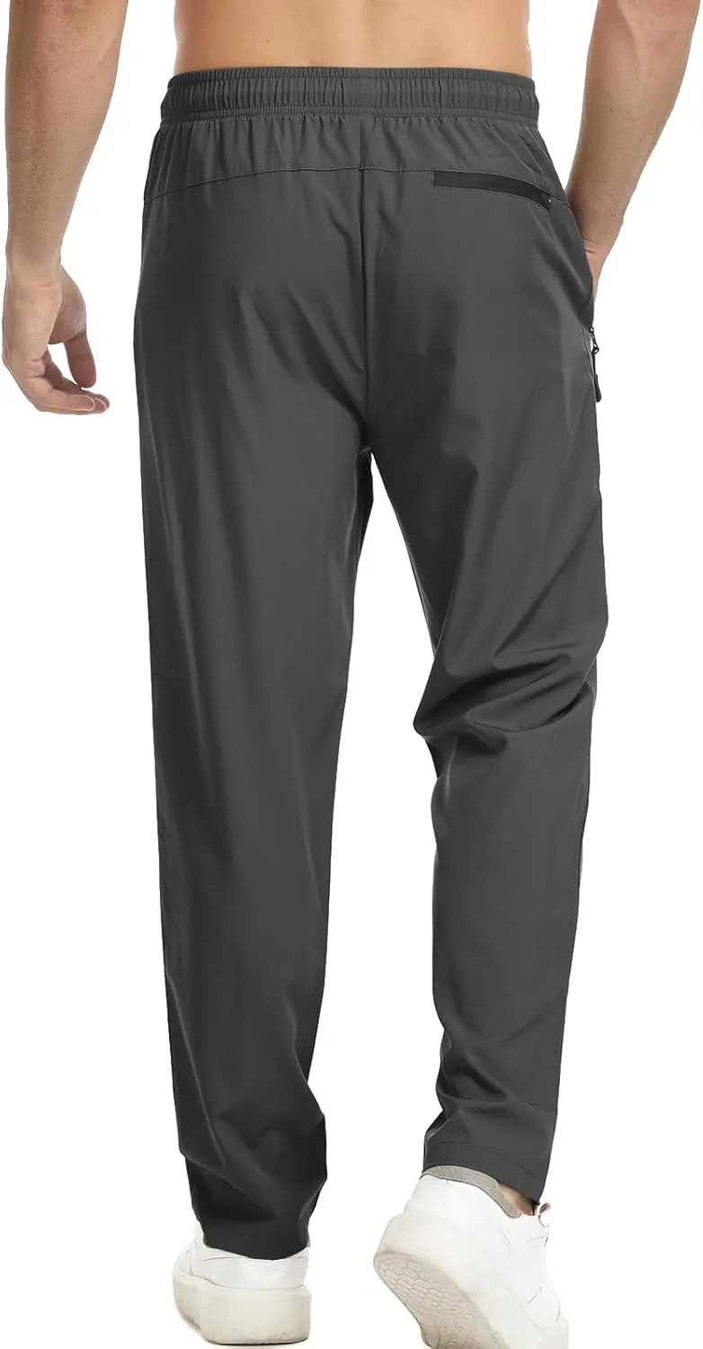 Surenow Men's Athletic Running Sweatpants Lightweight Stretch Jogger Track Pants Tapered Workout Gym Pants with Zipper Pocket